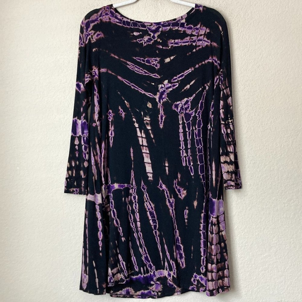 American Twist Boho Tie Dye Print Soft Stretch Jersey Knit Mini Dress